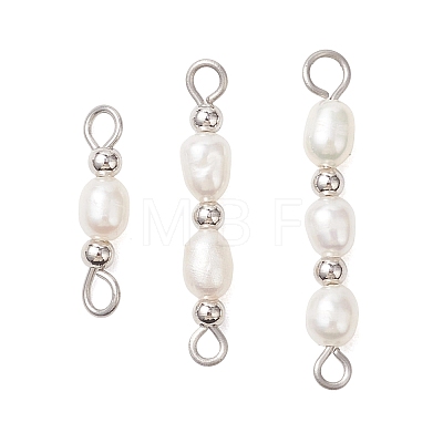 3Pcs 3 Styles Natural Cultured Freshwater Pearl Rice Beaded Links Connector Charms PALLOY-JF04914-01-1