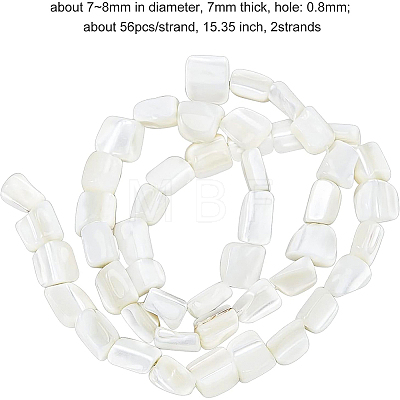 BENECREAT 2 Strands Column Natural White Shell Beads Strands BSHE-BC0001-01-1