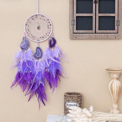 Iron Woven Web/Net with Feather Hanging Ornaments PW-WGB149F-01-1