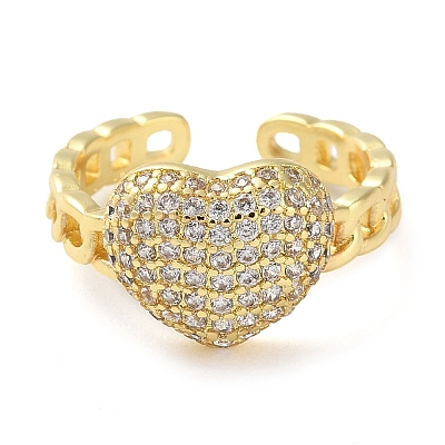 Rack Plating Brass Micro Pave Cubic Zirconia Open Cuff Rings RJEW-K266-08B-G-1