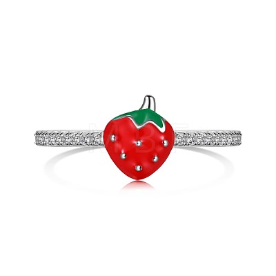 Anti-Tarnish Enamel Strawberry Finger Rings RJEW-Q814-10P-1