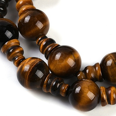 Natural Tiger Eye 3-Hole Guru Beads Strands G-H064-E04-01-1