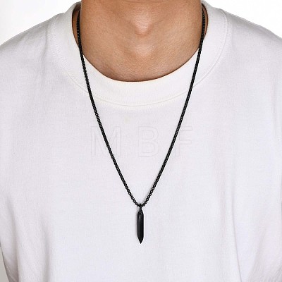 304 Stainless Steel Hexagonal Nail Shape Pendant Box Chain Necklaces for Men WG73060-02-1