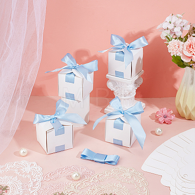 Square Paper Wedding Candy Storage Boxes with Ribbon LS-AJEW-WH0609-744D-1