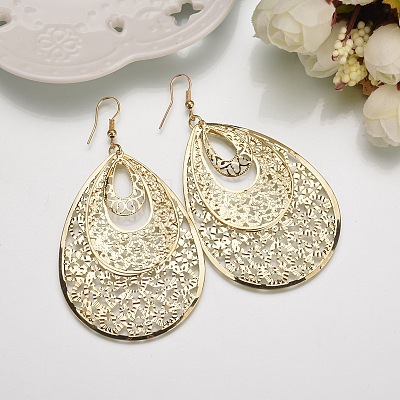 Bohemian Style Hollow Teardrop Alloy Dangle Earrings FS-WG1E410-01-1