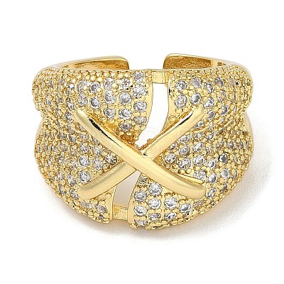 Rack Plating Brass Micro Pave Cubic Zirconia Cuff Finger Rings for Women RJEW-C114-20C-G-1