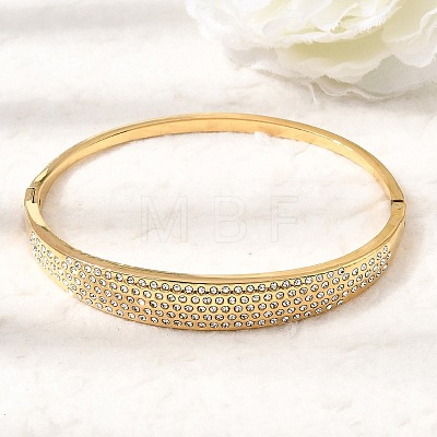 304 Stainless Steel Crystal Rhinestone Hinged Cuff Bangles for Women SA-CBAF851-02G-1