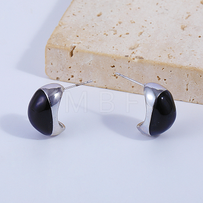 Black Oval Brass Stud Earrings CU2619-1