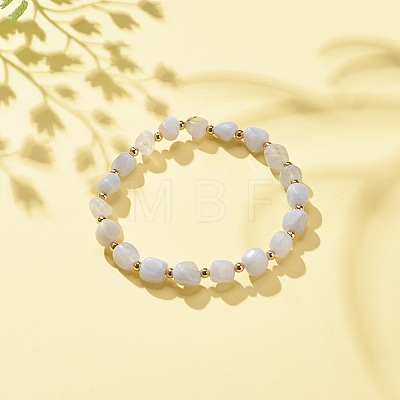 Natural Blue Lace Agate Round Beaded Stretch Bracelet BJEW-JB08197-01-1