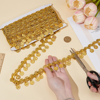 Polyester Braided Metallic Lace Trim with Metal Flat Round Tassel OCOR-WH0082-537B-1
