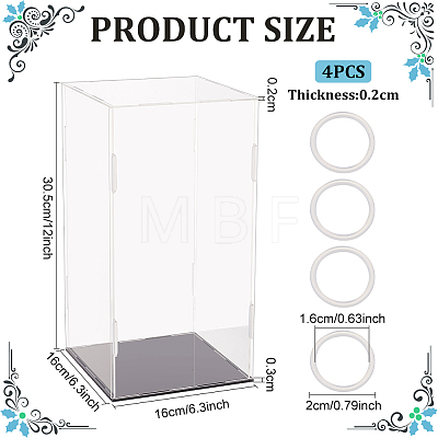 Rectangle Transparent Acrylic Minifigures Display Boxes with Black Base ODIS-WH0030-51E-1