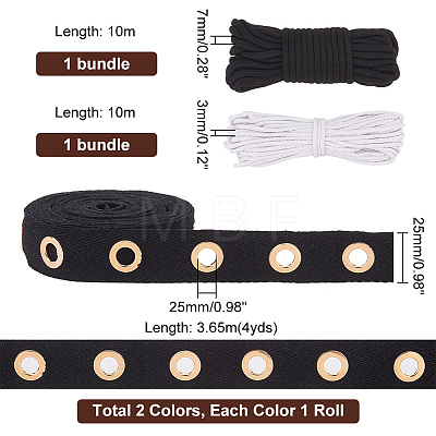   2 Colors Cotton Grommet Eyelet Tape Ribbons with Brass Eyelet Rings OCOR-PH0002-34-1