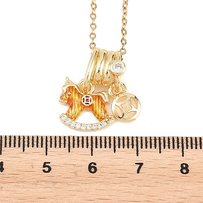 304 Stainless Steel Crystal Rhinestone Enamel Gold Coin Horse Pendant Necklaces for Women NJEW-K306-02G-1
