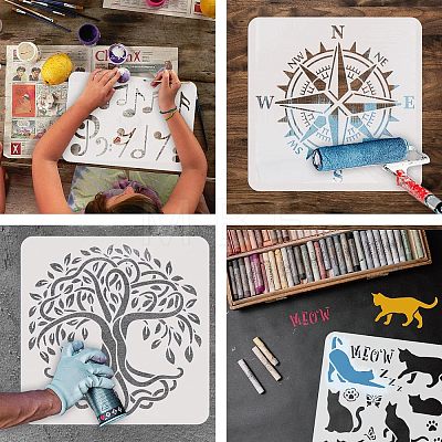 4Pcs 4 Styles Plastic Painting Stencils Sets DIY-WH0172-836-1