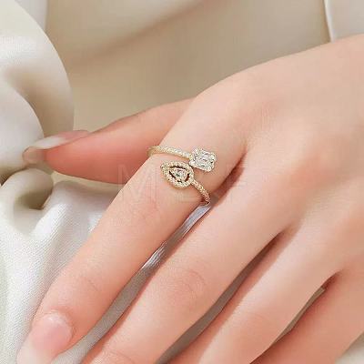 Brass Micro Pave Cubic Zirconia Teardrop & Rectangle Cuff Open Rings for Women WG82DA3-01-1