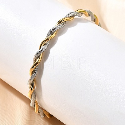 304 Stainless Steel Twisted Rope Shape Cuff Bangles for Women BJEW-C091-02D-GP-1