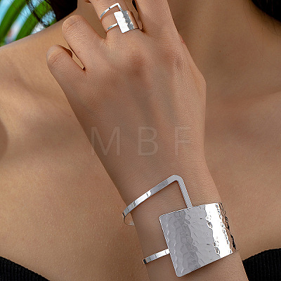 Hammered Trapezoid Alloy Cuff Bangles & Cuff Rings Sets WG7844D-03-1