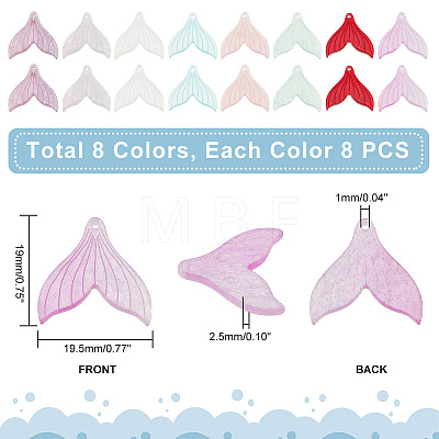   64Pcs 8 Colors Opaque Cellulose Acetate(Resin) Pendants RESI-PH0001-76-1
