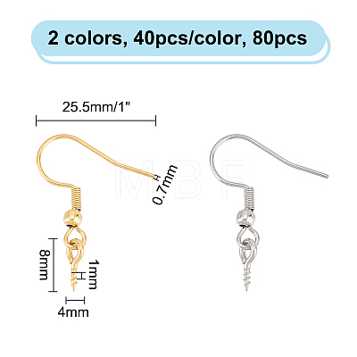 Unicraftale 80Pcs 2 Colors 304 Stainless Steel Earring Hooks STAS-UN0051-94-1