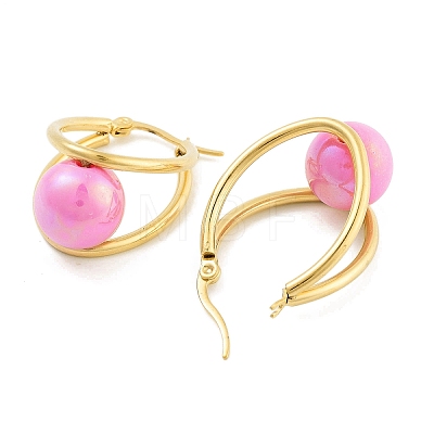 Ion Plating(IP) 304 Stainless Steel & Plastic Imitation Pearl Oval with Ball Hoop Earrings for Women EJEW-C096-13G-05-1