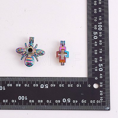 10Pcs 10 Styles Rainbow Color Plated Alloy Bead Cage Pendants FIND-SZ0002-55-1