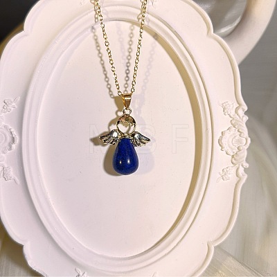European Dyed Natural Agate with Alloy Wings Angel Pendant Necklaces for Women WH2548-4-1