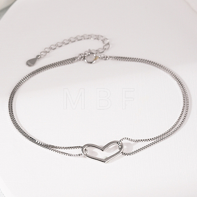 Anti-Tarnish S925 Sterling Silver Double Layer Heart Shape Link Bracelet UD1653-2-1