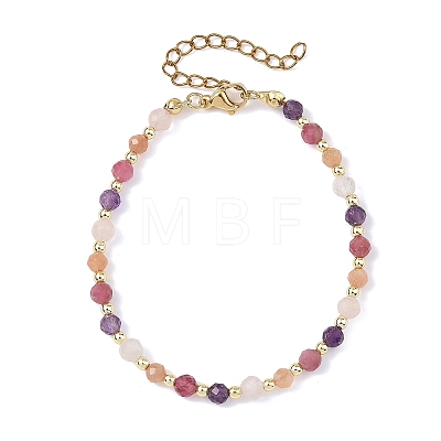 Natural Amethyst & Tourmaline & Sunstone & Rose Quartz Round Beaded Necklaces and Bracelet Set SJEW-JS01383-1
