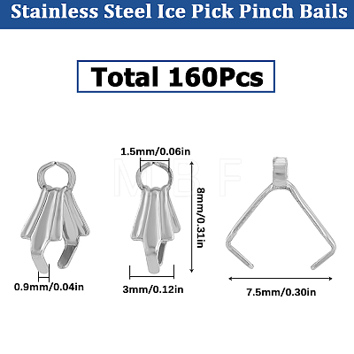 160Pcs Stainless Steel Ice Pick Pinch Bails STAS-SC0005-71-1