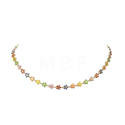 304 Stainless Steel Enamel Colorful Sunflower Link Chain Necklaces for Women NJEW-JN06104-1