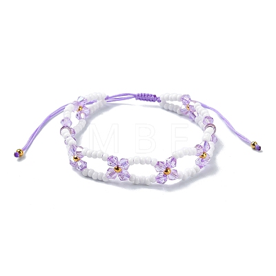 Woven Glass Flower Adjustable Braided Bead Bracelets for Women BJEW-MZ00100-1