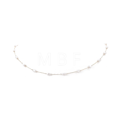 Glass Pearl Link Chain Necklace NJEW-JN04252-1