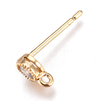 Brass Micro Pave Cubic Zirconia Stud Earring Findings KK-F728-59G-NF-1