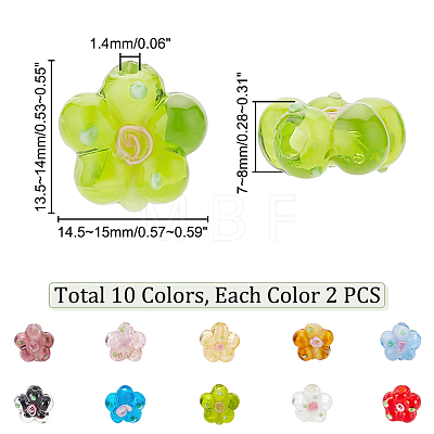   20Pcs 10 Colors Handmade Lampwork Beads LAMP-PH0001-15-1