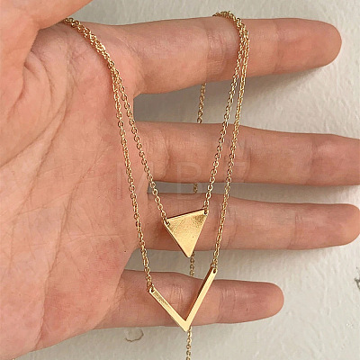 Triangle & Letter V Pendant Alloy Double Layer Necklaces for Women FS-WGE5888-02-1