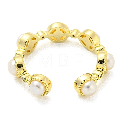 Natural Pearl Open Cuff Ring with Cubic Zirconia RJEW-H220-19G-1