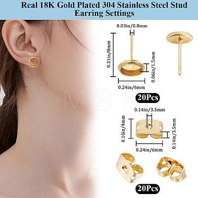 20Pcs 304 Stainless Steel Stud Earring Settings STAS-BBC0009-97A-1