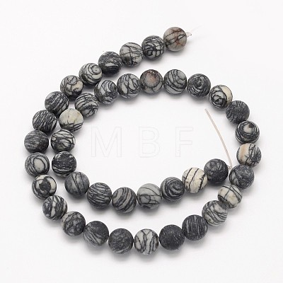 Frosted Round Natural Black Polychrome Jasper/Picasso Stone/Picasso Jasper Beads Strands X-G-N0166-44-6mm-1