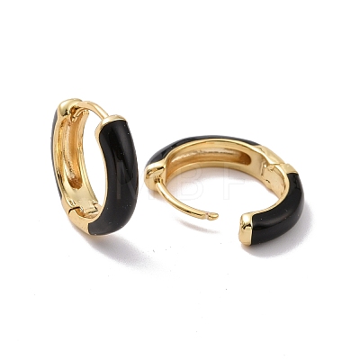 Black Enamel Hinged Hoop Earrings EJEW-C030-09G-1