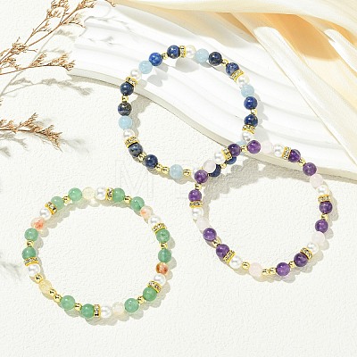 3Pcs 3 Styles Natural Mixed Gemstone & Non-magnetic Synthetic Hematite & Shell Pearl Beaded Bracelets for Women BJEW-JB13895-1
