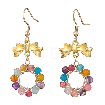 3 Pairs Bowknot with Ring Dyed & Heated Natural Agate Dangle Earrings EJEW-JE06839-1