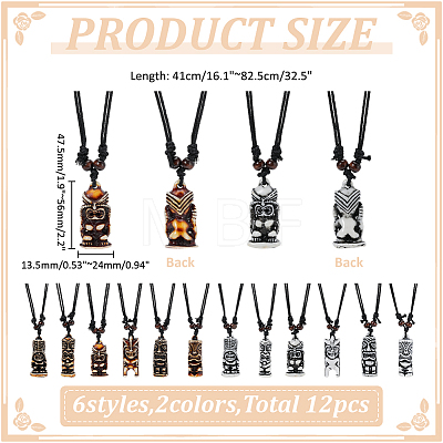 12Pcs 12 Colors Adjustable Resin Religion God of Wealth Zaki Ram Pendant Black Cord Necklaces for Men NJEW-ME0001-24-1