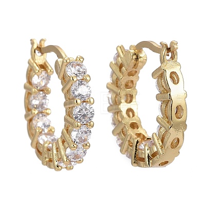 Brass Micro Pave Clear Cubic Zirconia Hoop Earrings EJEW-K083-42G-1