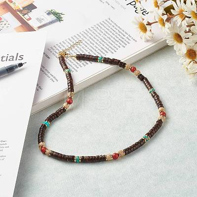 Disc Coconut & Mixed Stone Beaded Necklace for Girl Women NJEW-JN03699-1