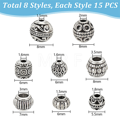   120Pcs 8 Styles Tibetan Style Alloy Beads FIND-PH0018-87-1