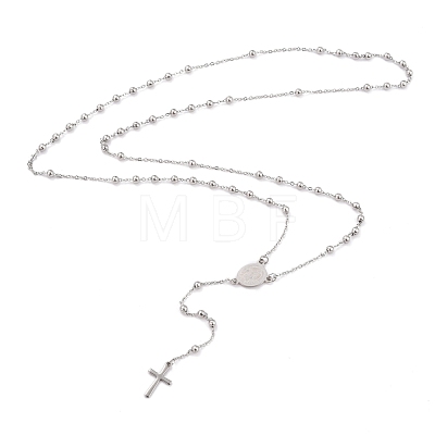 304 Stainless Steel Rosary Bead Necklaces For Religion X-STAS-B021-02P-1