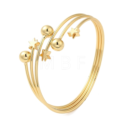 Rack Plating Brass Star with Round Ball Cuff Bangle for Women BJEW-M298-12G-1
