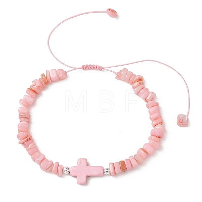 Adjustable Natural Freshwater Shell & Dyed Synthetic Turquoise Beads Braided Bead Bracelets for Women BJEW-JB13105-03-1