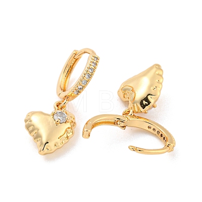 Heart Brass Micro Pave Clear Cubic Zirconia Huggie Hoop Dangle Earrings for Women AJEW-U003-03G-1