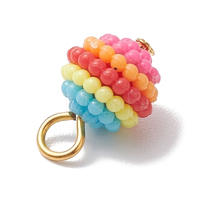 Rainbow Color Resin Waxberry Round Charms with Golden Tone Iron Loops PALLOY-JF02773-1